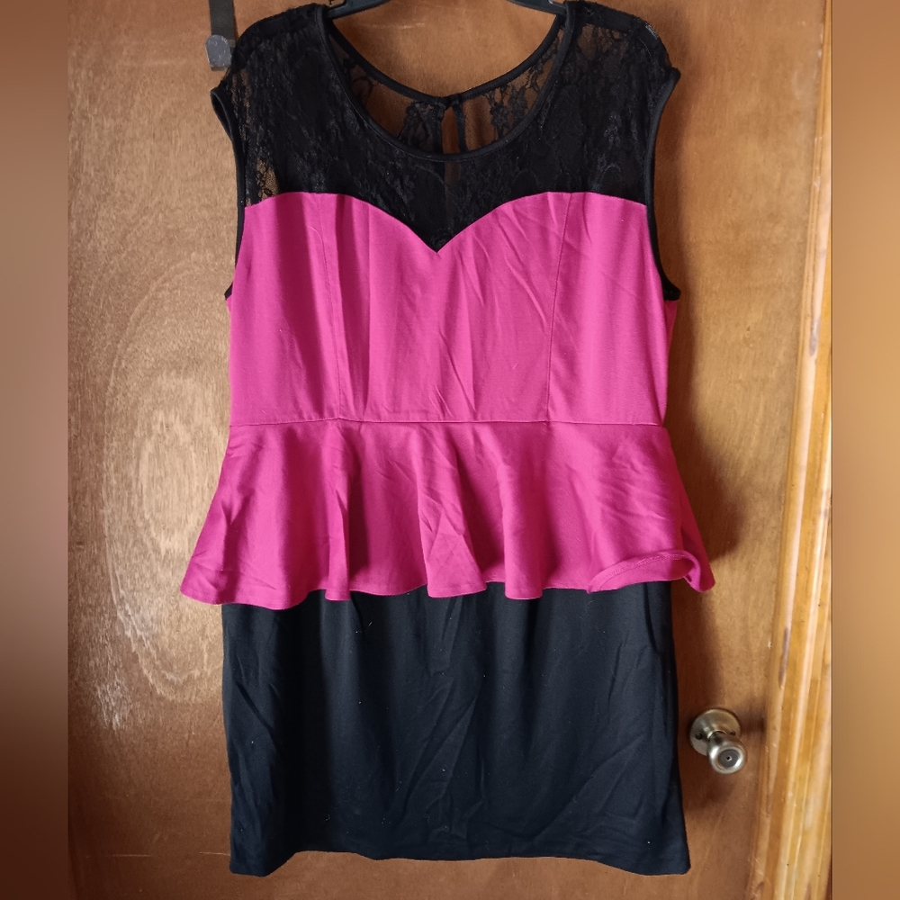 Delirious Pink and Black Peplum Dress